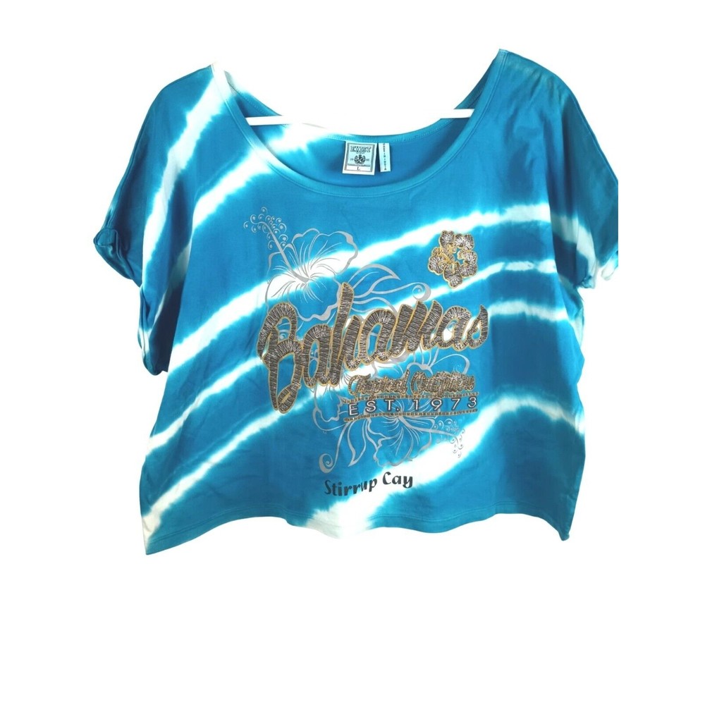 Exist Miami Women's Sz L Cropped T-Shirt Blue Short Sleeve Round Neck T-Shirt